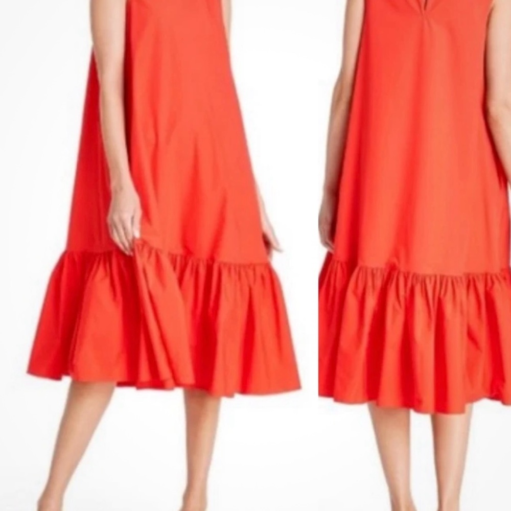 Christopher John Rogers Orange Sleeveless V-neck Midi Dress